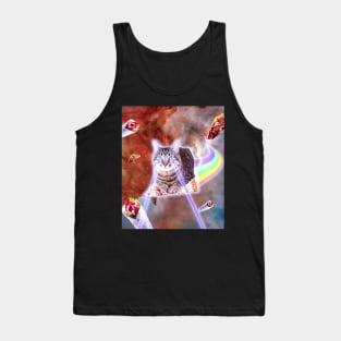 Laser Eyes Space Cat Riding Rainbow Pizza Tank Top